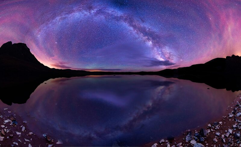 Milky Way over Lake — Purple, Serene, Night, Photograph, Mountains