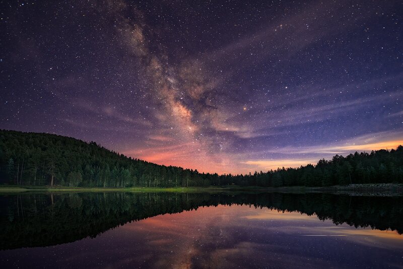 Milky Way over Lake — Purple, Serene, Night, Photograph