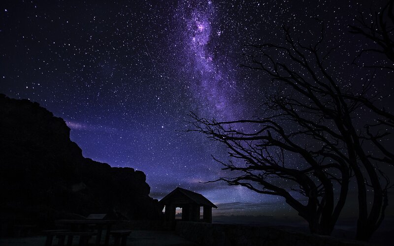 Milky Way over Mountain — Purple, Serene, Night