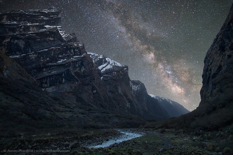Milky Way over mountain valley