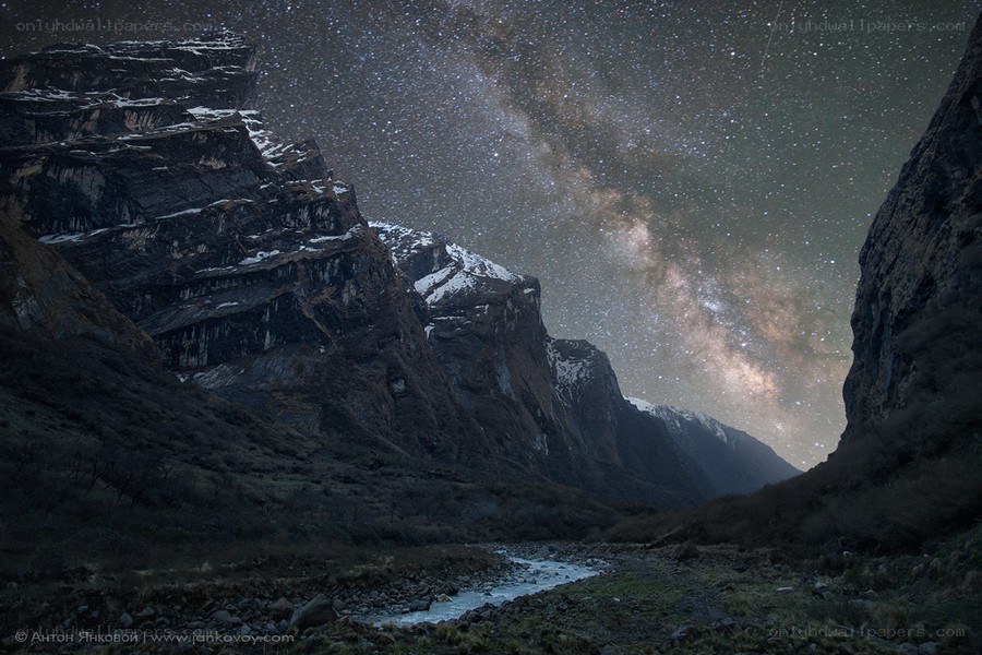 Milky Way over mountain valley