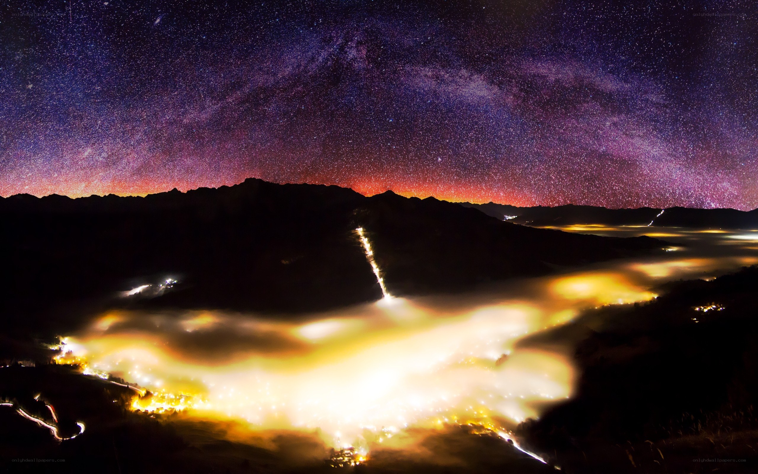 Milky Way over mountain valley