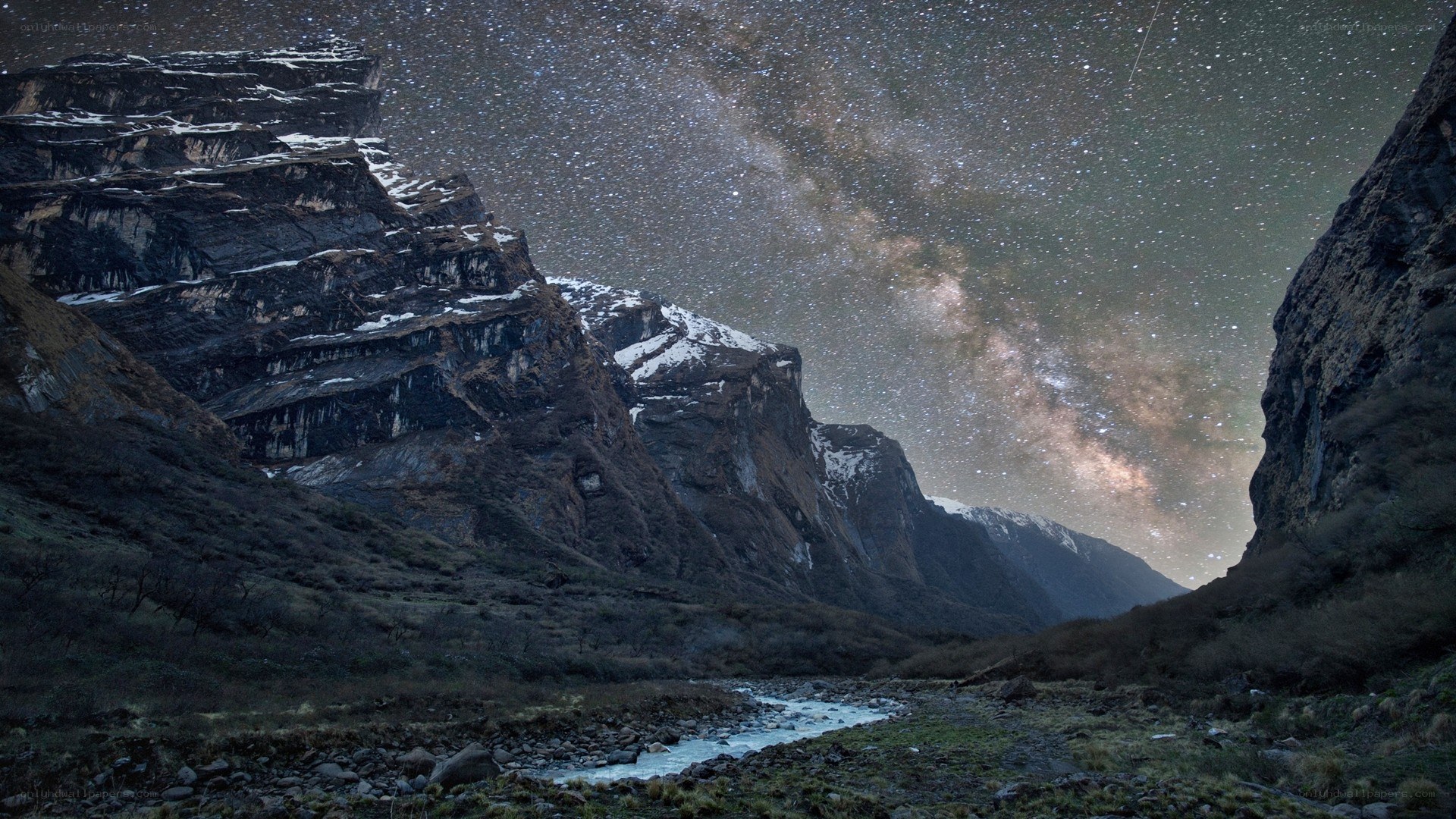 Milky Way over mountain valley