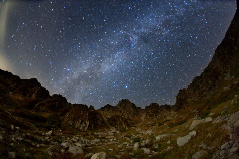 Milky Way over mountain valley