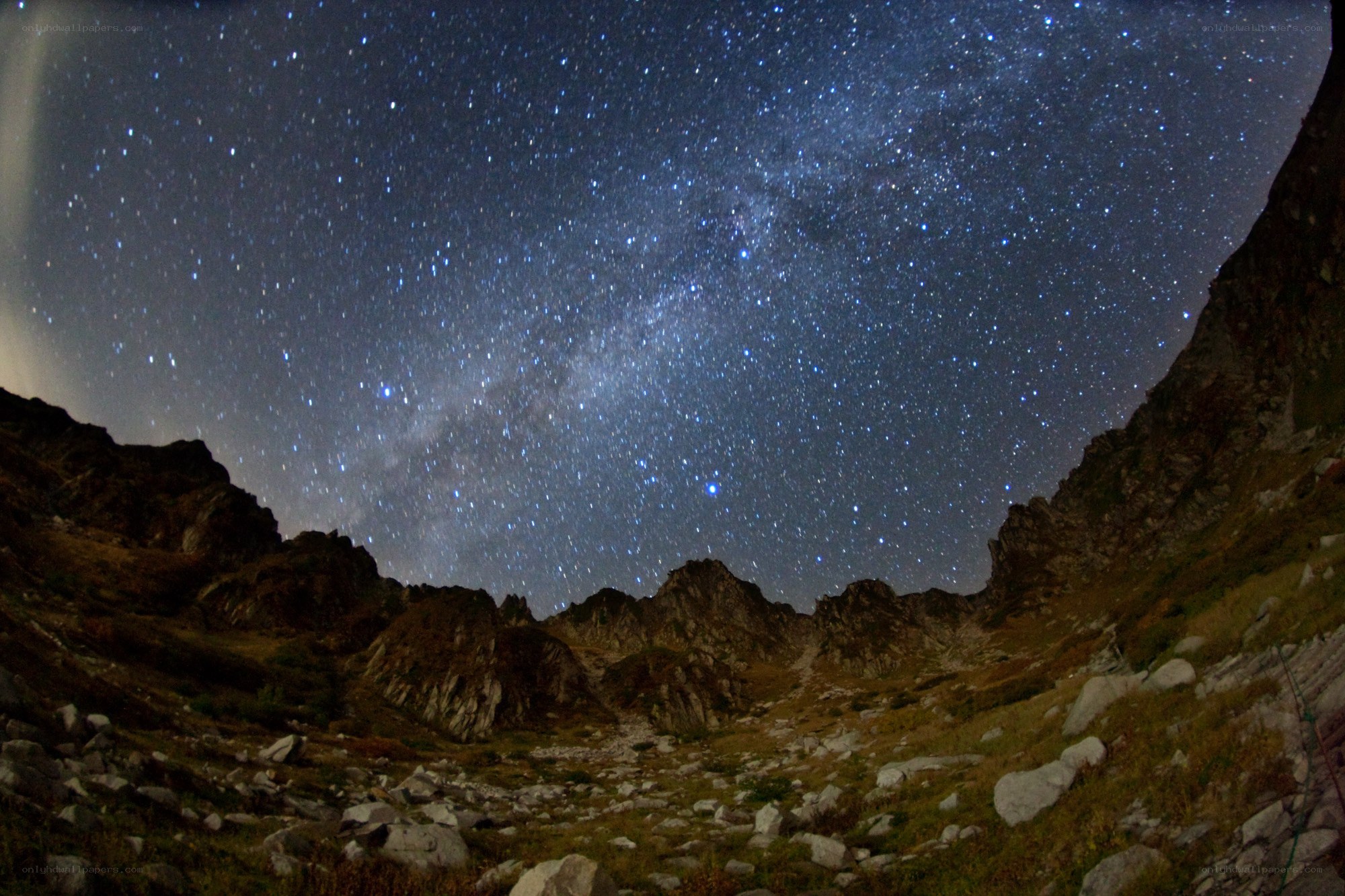 Milky Way over mountain valley