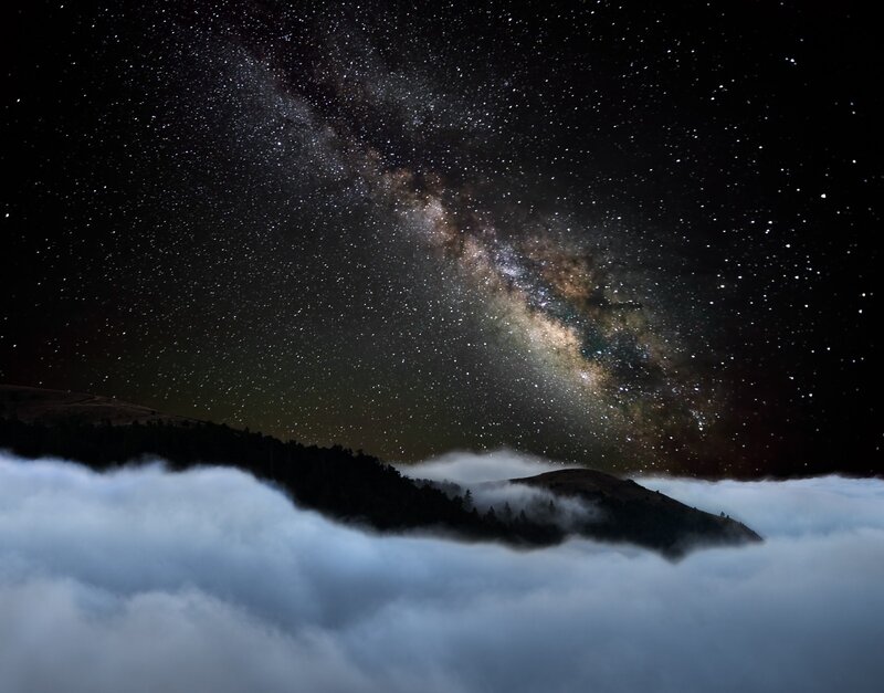 Milky Way over Mountains — Black, Serene, Night, Photograph, Stars, Clouds