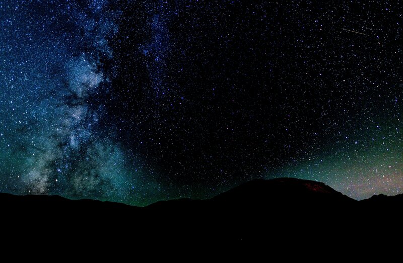 Milky Way over Mountains — Black, Serene, Night, Photograph, Stars, Meteor