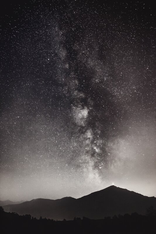 Milky Way over Mountains — Black, Serene, Night, Photograph, Stars, Silhouette