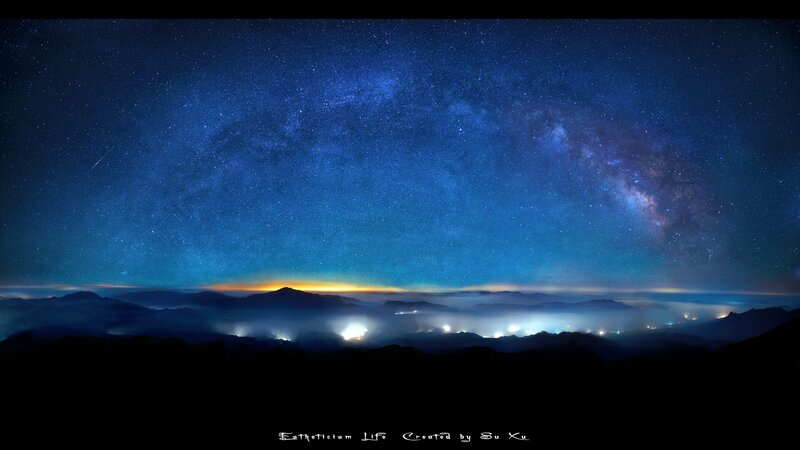 Milky Way over Mountains — Blue, Serene, Night, Photograph, Stars, Clouds