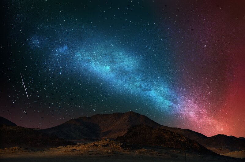 Milky Way over Mountains — Blue, Serene, Night, Photograph, Stars, Meteor