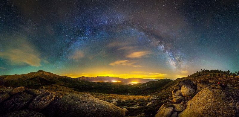 Milky Way over Mountains — Blue, Serene, Night, Photograph, Stars, Rocks