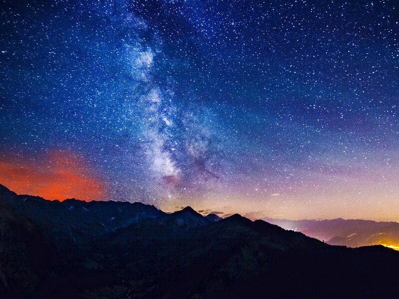 Milky Way over Mountains — Blue, Serene, Night, Photograph, Stars, Sky