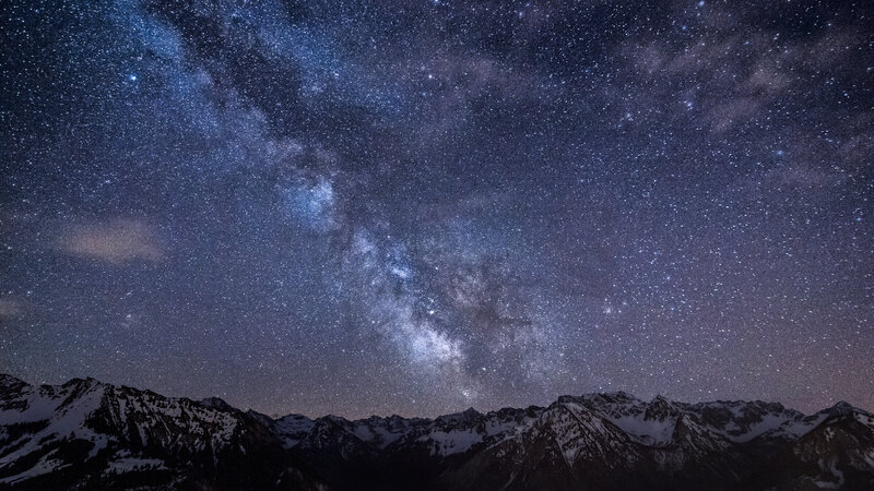 Milky Way over Mountains — Blue, Serene, Night