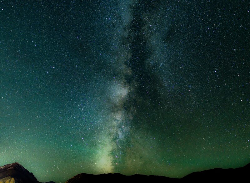 Milky Way over Mountains — Green, Serene, Night