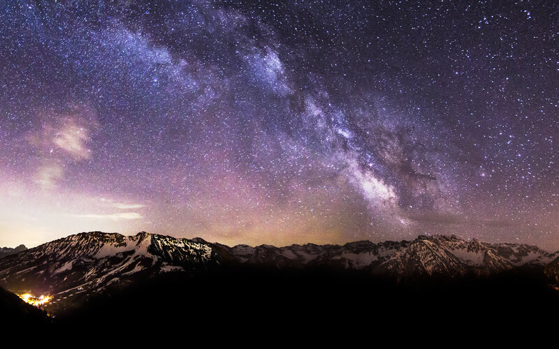 Milky Way over Mountains — Purple, Serene, Night, Photograph