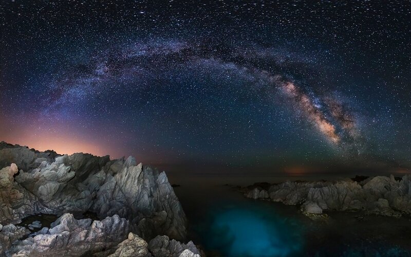 Milky Way over Rocky Coast — Blue, Serene