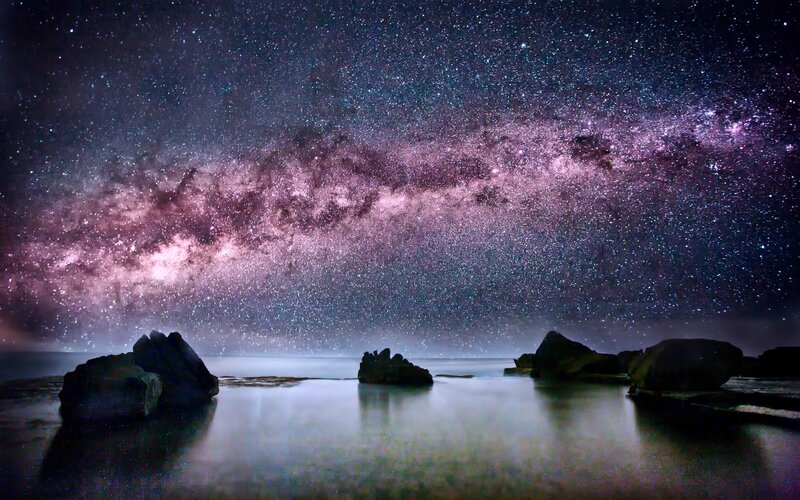 Milky Way over Rocky Shore — Purple