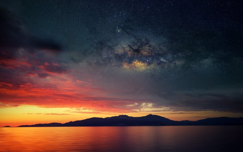 Milky Way over Sea — Orange, Dramatic, Night