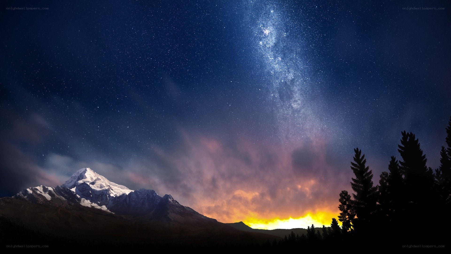 Milky Way over snow-capped mountain