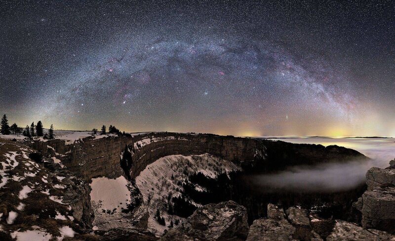 Milky Way over snowy canyon