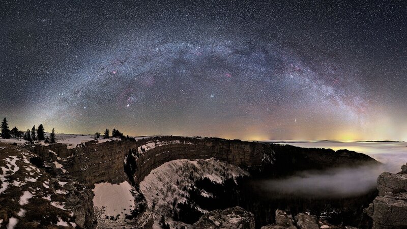 Milky Way over snowy canyon