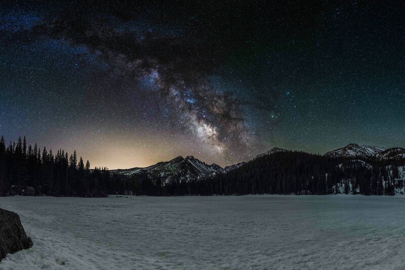 Milky Way over Snowy Mountains — Black, Serene, Night