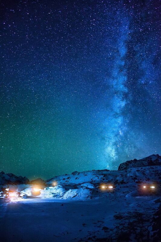 Milky Way over Snowy Mountains — Blue, Serene
