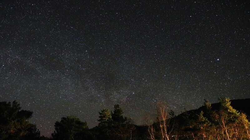 Milky Way over Trees — Black, Serene, Night, Photograph, Stars, Mountain