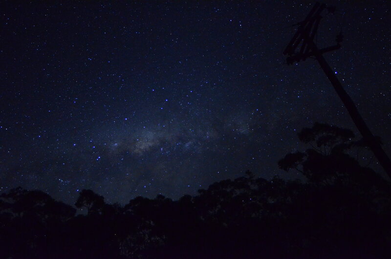 Milky Way over Trees — Black, Serene, Night, Photograph, Telephone Pole