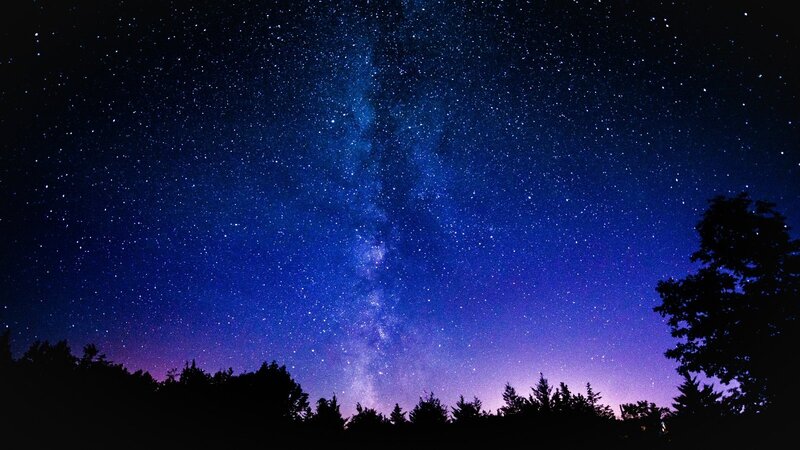Milky Way over Trees — Blue, Serene, Night, Photograph, Stars