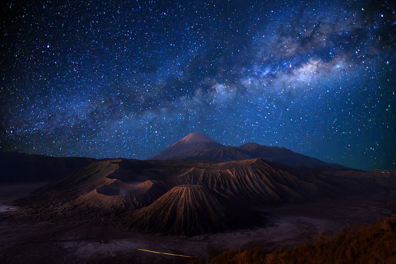 Milky Way over volcanoes