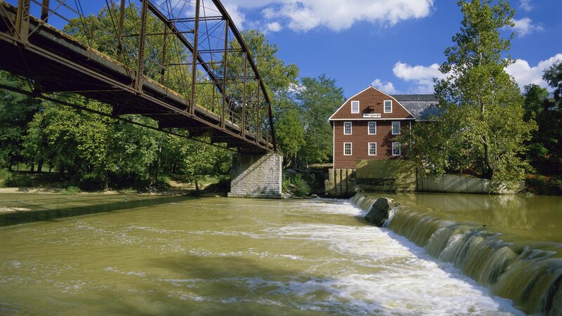 Mill and bridge over river