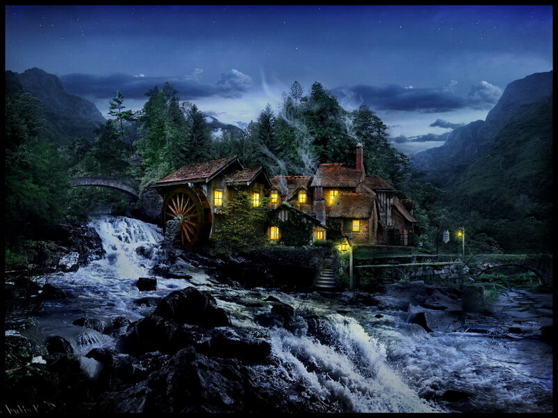 Mill by a River — Blue