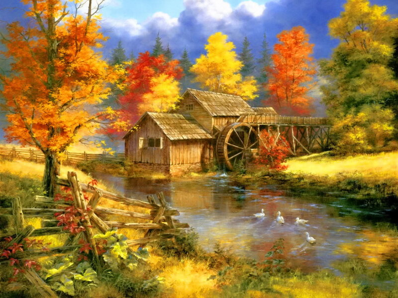 Mill by a River — Orange, Serene