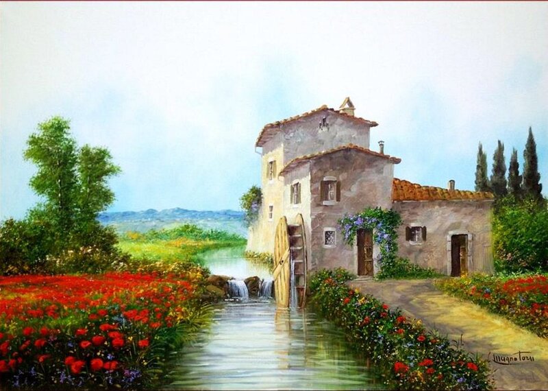 Mill by a River — Red