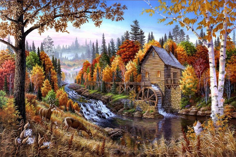 Mill by a Stream — Orange
