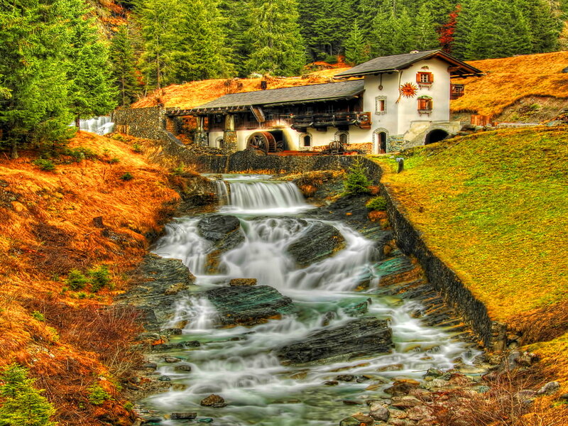 Mill by a Waterfall