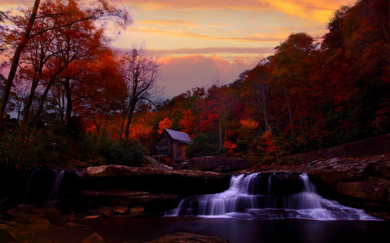 Mill by Waterfall — Orange