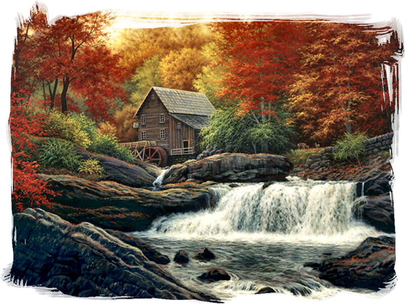 Mill by Waterfall