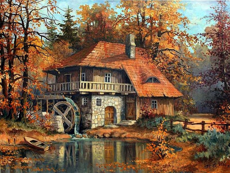 Mill House in Autumn — Orange
