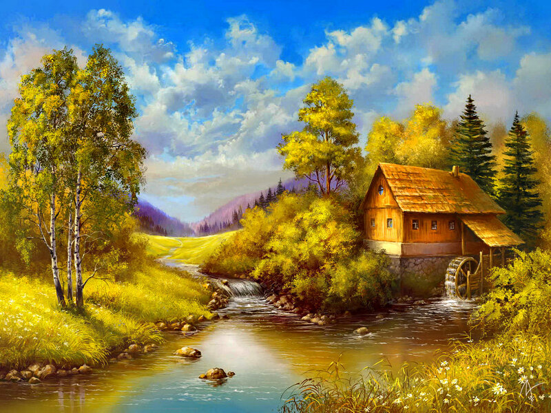 Mill on a River — Blue