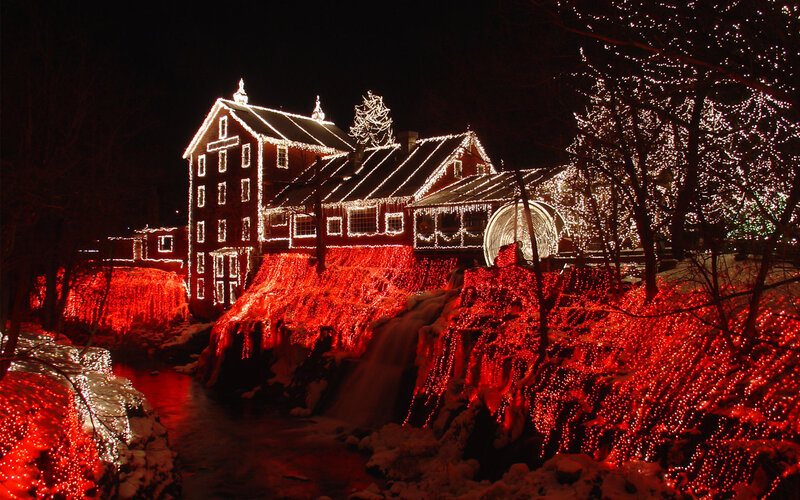 Mill with Holiday Lights — Red