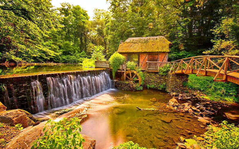 Mill with Water Wheel — Green, Serene