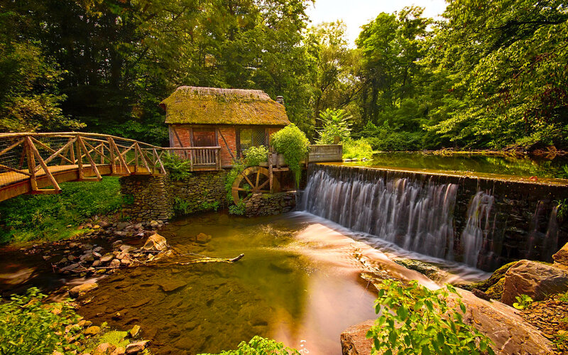 Mill with Water Wheel — Green