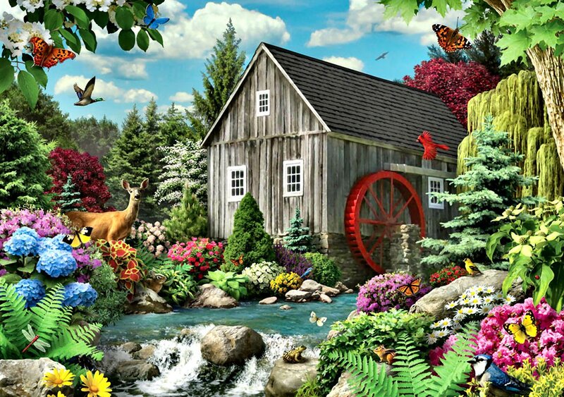 Mill with Waterwheel — Green
