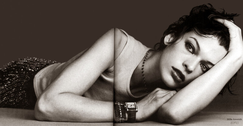 Milla Jovovich in black and white