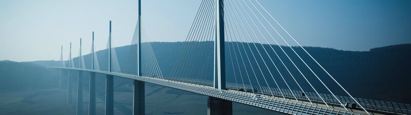 Millau Viaduct Bridge — Blue, Serene, Afternoon, Photograph, Cable-stayed Structure