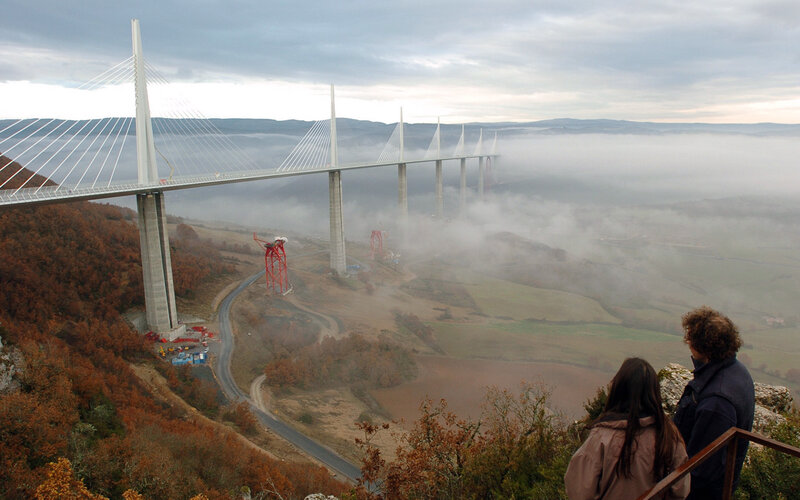 Millau Viaduct Bridge — Gray, Dramatic