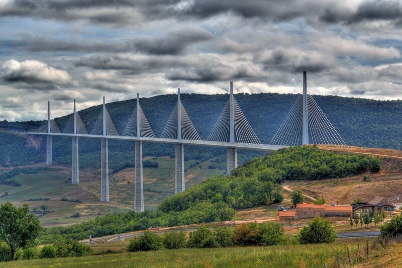 Millau Viaduct Bridge — Green, Dramatic, Afternoon
