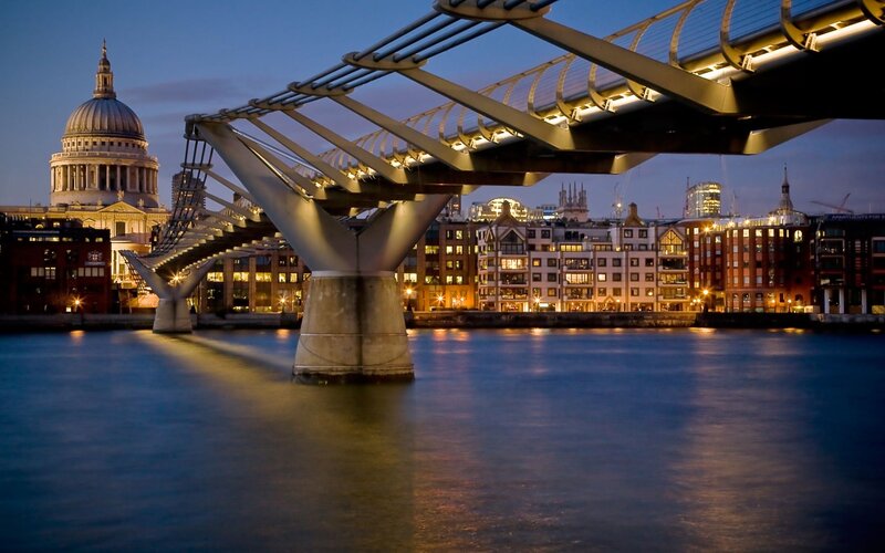 Millennium Bridge at Dusk — Blue, Serene, Night, Photograph